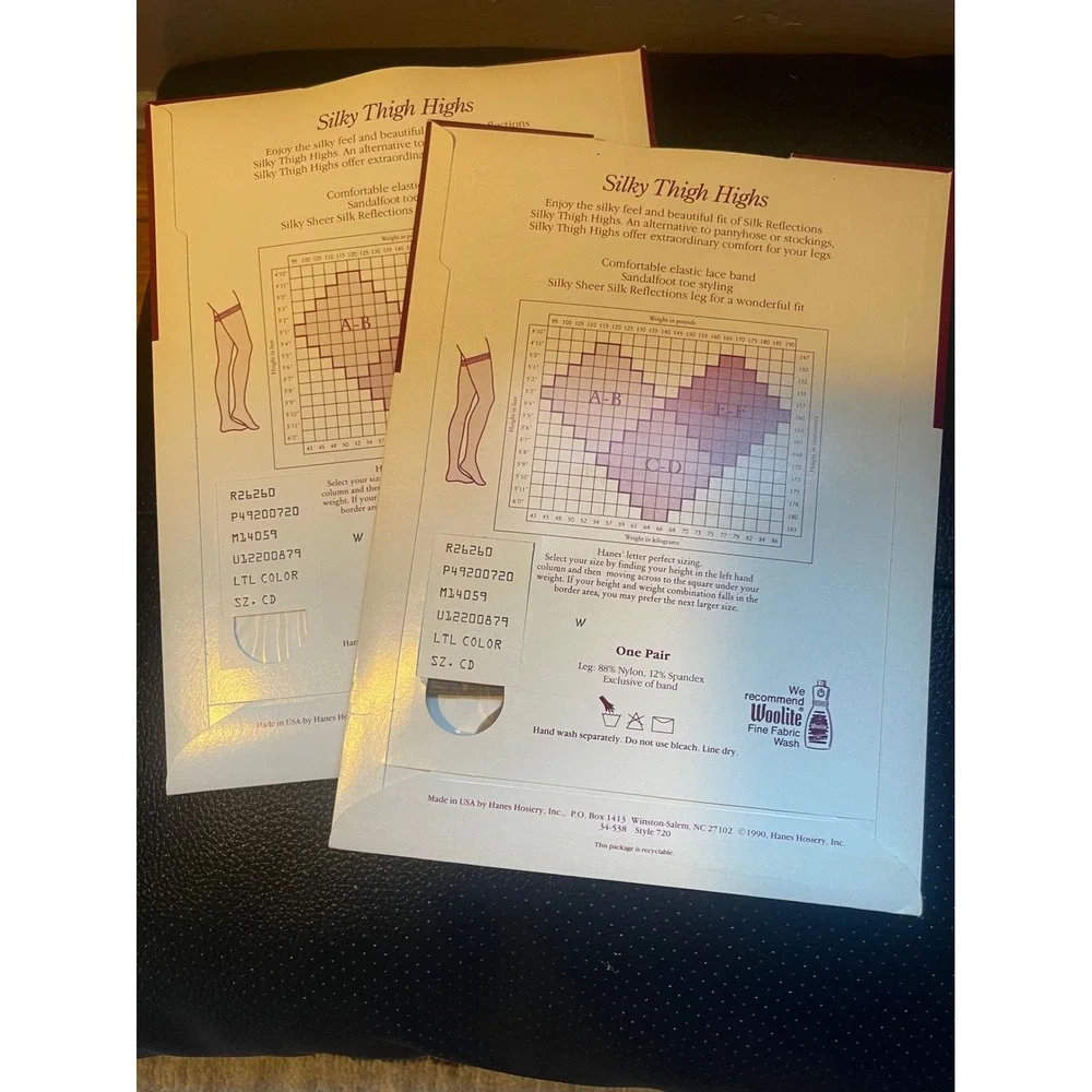 Vintage 1990s Hanes Silk Reflections Thigh Highs Size C-D Little Color Lot of 2